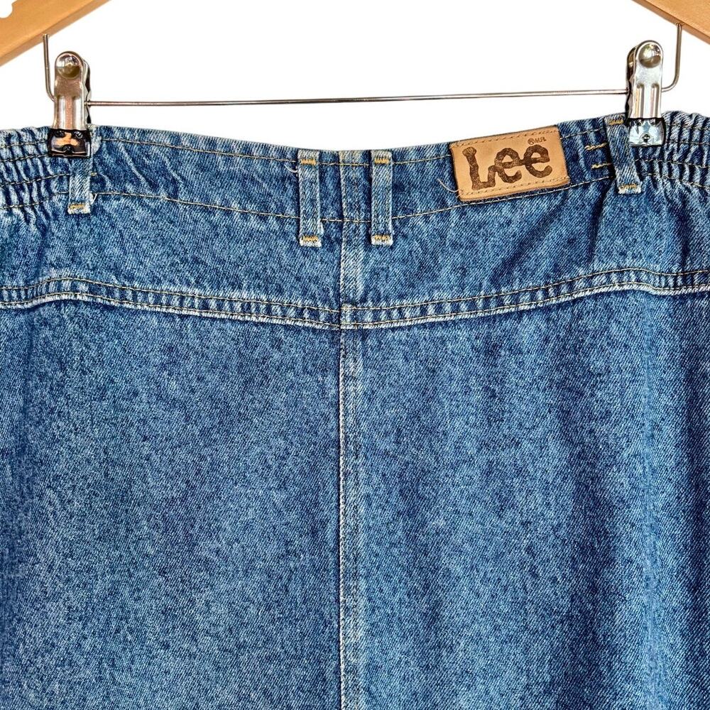 VNTG 90s Denim Jean Midi Skirt Normcore Classic Grunge Made in USA Large - Picture 2 of 5